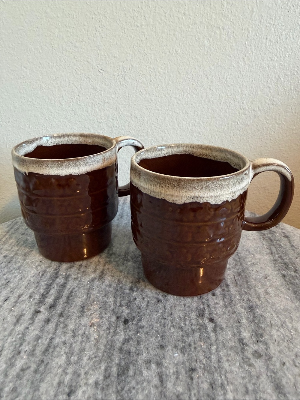 Vintage Brown Japan Ceramic Mugs - Set of 2